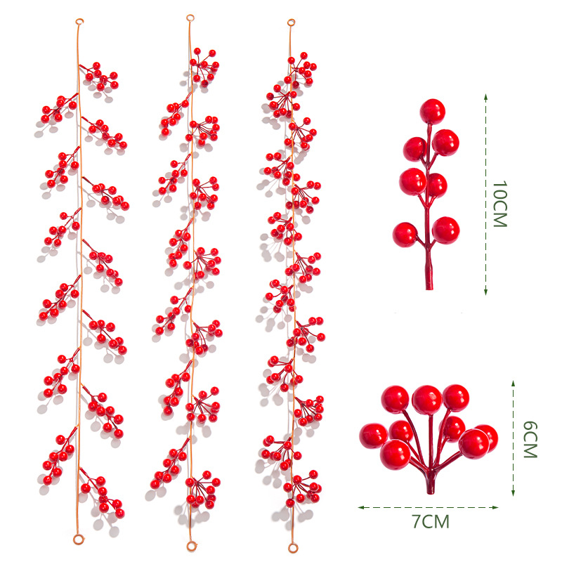1米圣诞节红果藤条 跨境气氛布置缠绕仿真藤条新年浆果红果圣诞藤