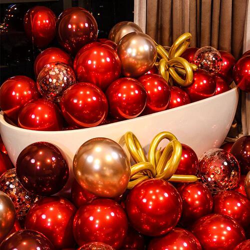 Wedding room layout, new house balloons, double-layer thickened wedding balloons, ruby ​​red wedding banquet supplies, scene decoration