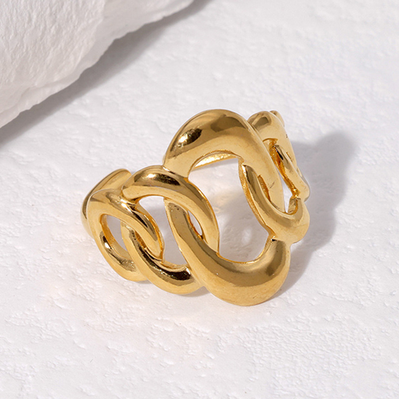 Daily Occasion 304 Stainless Steel Material PVD Coated Real Gold Plated 18K Gold Oval Solid Color 304 Stainless Steel Simple Style Waterproof Non Tarnish Open Ring