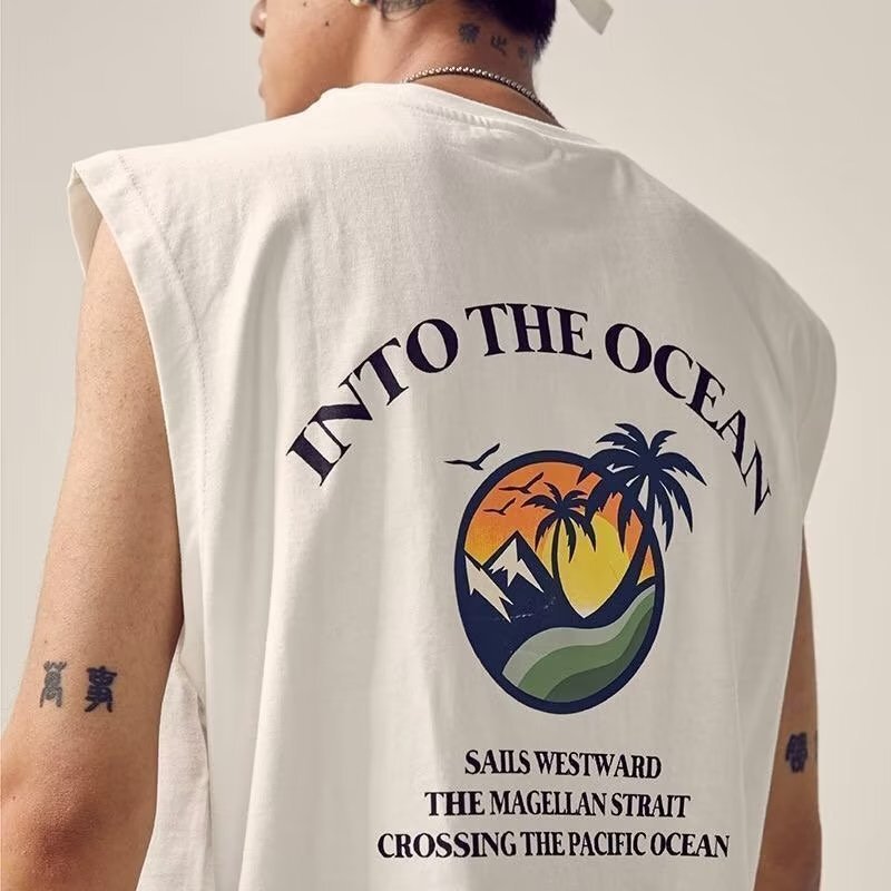 Summer New Cotton Sleeveless Vest Men's Design Trendy Brand Loose Waistcoat Vest Trendy Handsome T-Shirt Top