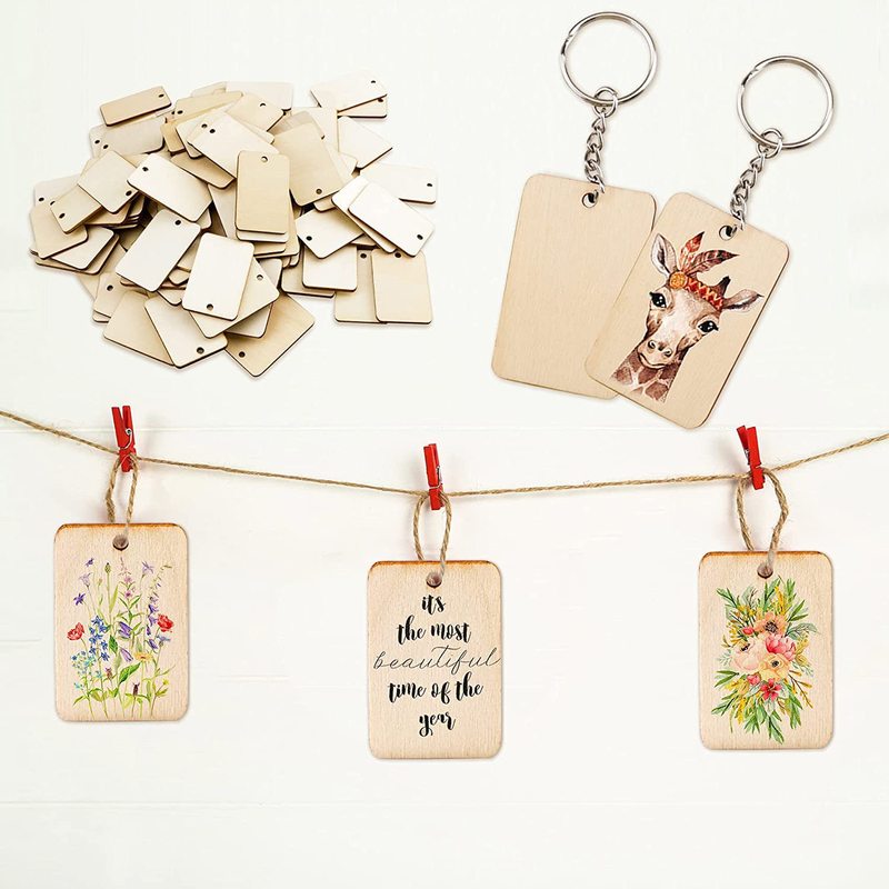 木製の空白の長方形のキーは木製の工芸品のDIY子供のかばんの装飾のペンダントの携帯セットを掛けます。|undefined