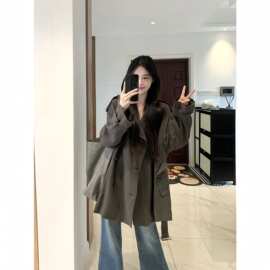 韩系宽松风衣外套女2025秋季新款小个子巨好看薄款韩版感短款