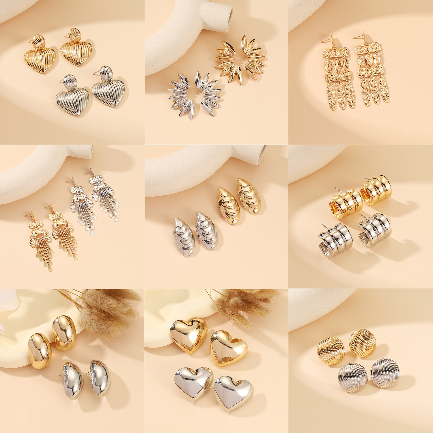 Fashion Personality Design Sense Ins Cold Style Metal Earrings Cross-border Exaggerated Tassel Geometric Love Earrings