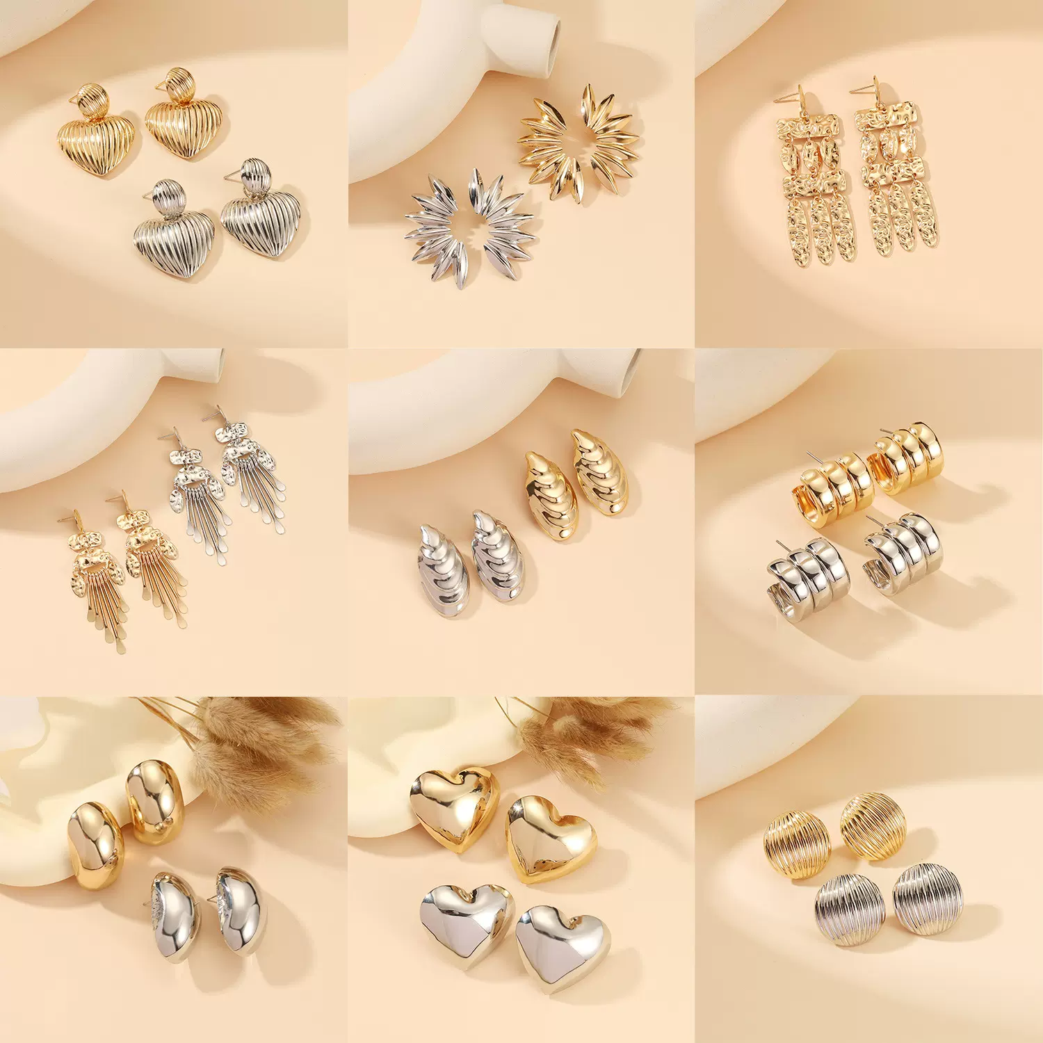 时尚个性设计感ins冷淡风金属耳环 跨境夸张流苏几何爱心耳坠