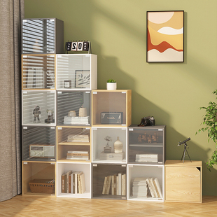 Acrylic Bookshelf Bookcase with Door Storage Cabinet Storage Free Combination Patch Cabinet Dustproof Bookshelf Storage Cabinet Low