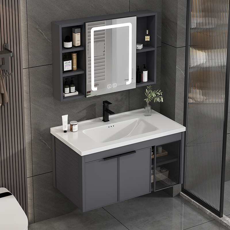 Simple moderno espacio de aleación de aluminio mueble de baño cuarto de baño mesa de lavado pequeño apartamento lavabo cuenca