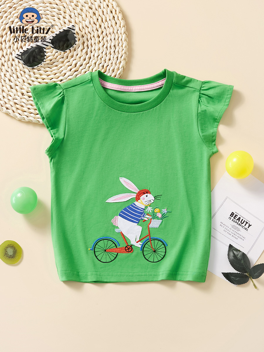 2025 New Summer Kidsren's Clothing Kidsren's Green Short-Sleeved Cotton T-Shirt Cartoon Pattern Summer Sleeveless Comfortable and Casual
