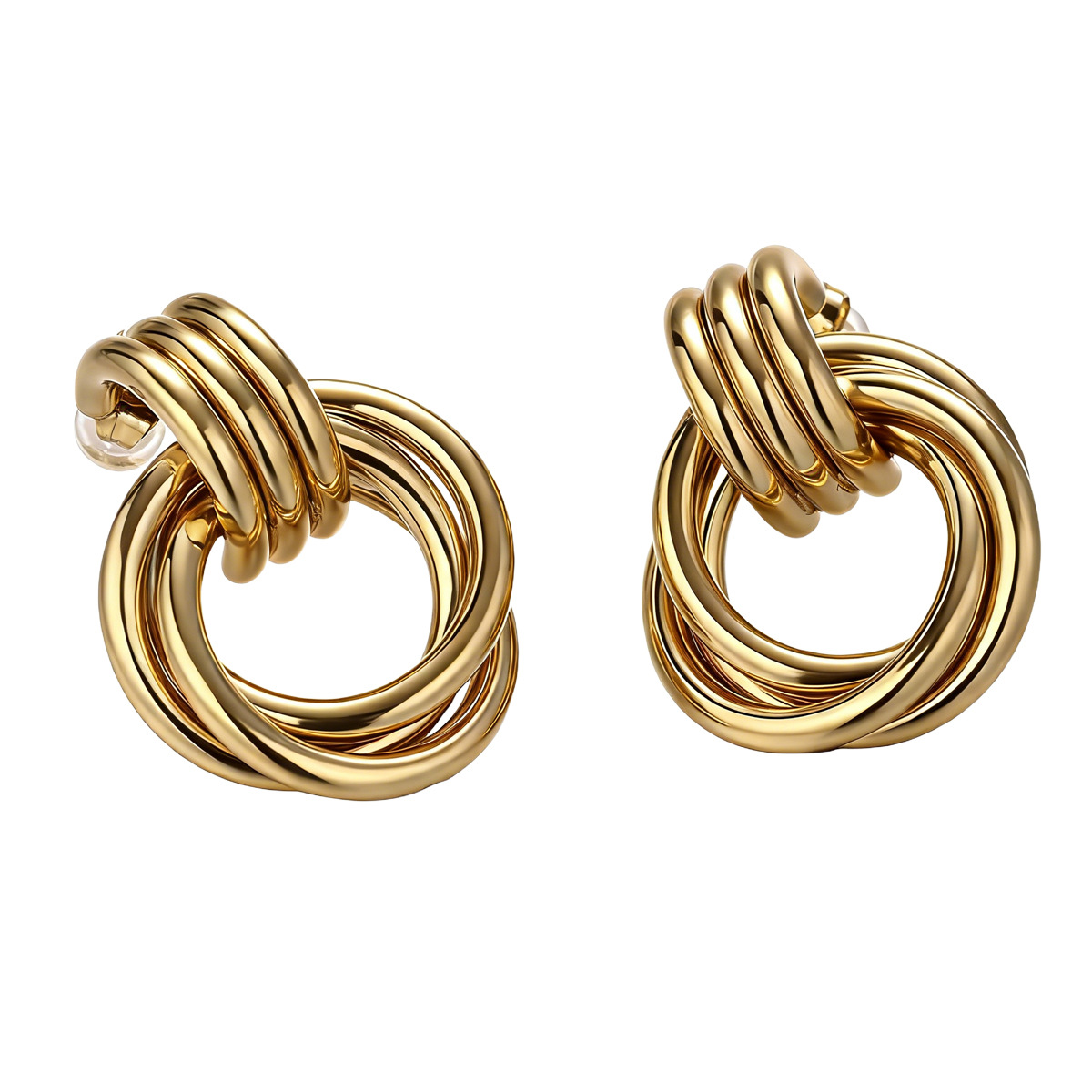 Alta sensación de nicho de acero dorado acero inoxidable pernos de acero titanio geometría exagerada moda femenina personalidad auriculares