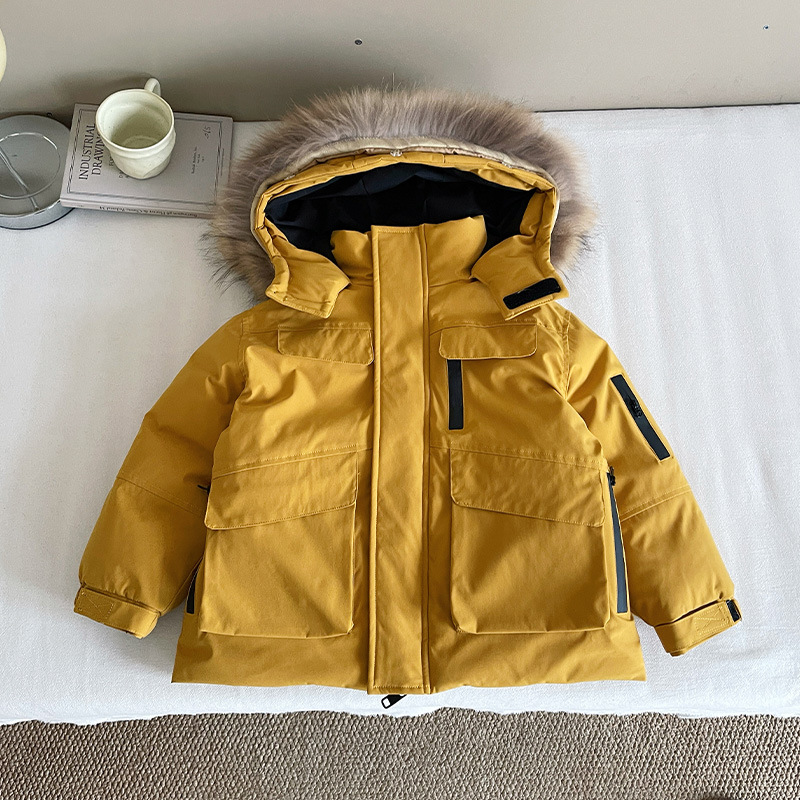 Wind Valley 2025 invierno nueva ropa infantil para niños estilo coreano cuello con capuchón ropa de algodón para niños y niñas abrigo parquet