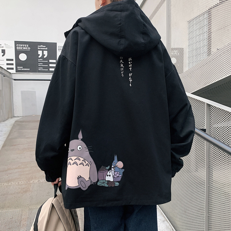 Japanese Style Large Size Jacket Men's Fashionable Hong Kong Style Loose Casual Hooded Totoro Jacket Men's Spring Fat Man's Large Size Top