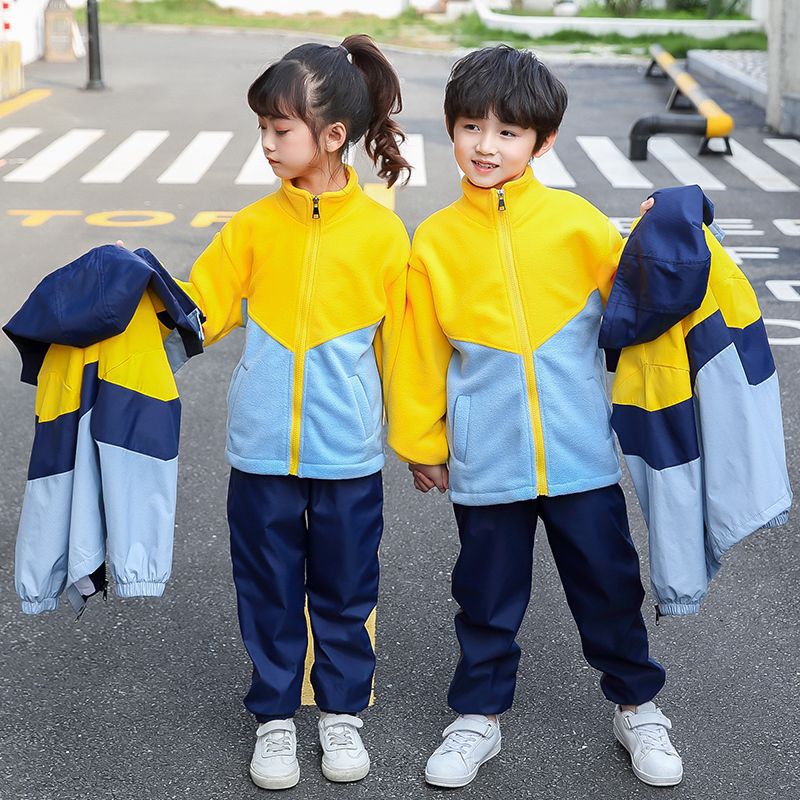 유치원 충전 옷 학교 유니폼 3 조각 봄 가을 후드 방풍 방한 따뜻한 학생 교복 세트 교복
