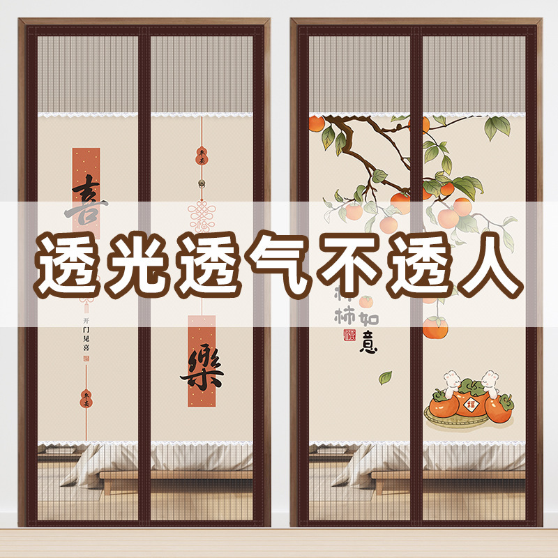 Semi-Privacy Summer Anti-Mosquito and Pworm Door Curtain Anti-Peeping Velcro Punch-Free Magnetic Suction Household Bedroom Shielding Partition Curtain