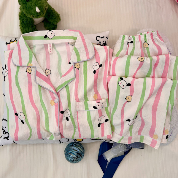Pijamas de algodón de nube al por mayor transfronterizo, pantalones de manga larga para mujer, solapa, otoño nuevo estilo, linda rebeca, dulce servicio a domicilio, gato kt