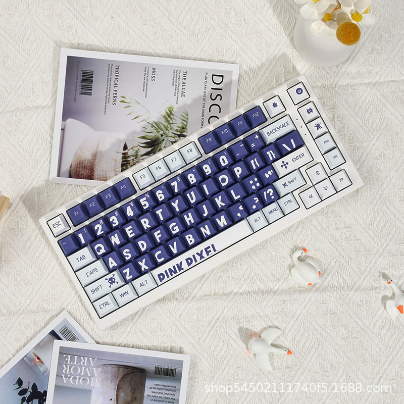 Blue and white key cap PBT five-sided thermal sublimation original high mechanical keyboard Hi75/87/98/104 keys
