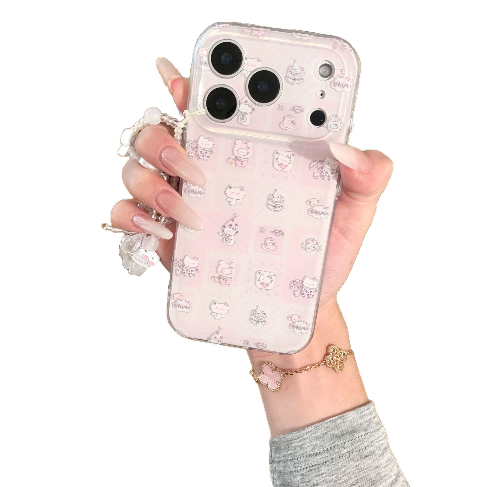 Cute patch Kitty para Apple 17PROMAX caso de teléfono iPhone 16 colgante de dibujos animados portátil