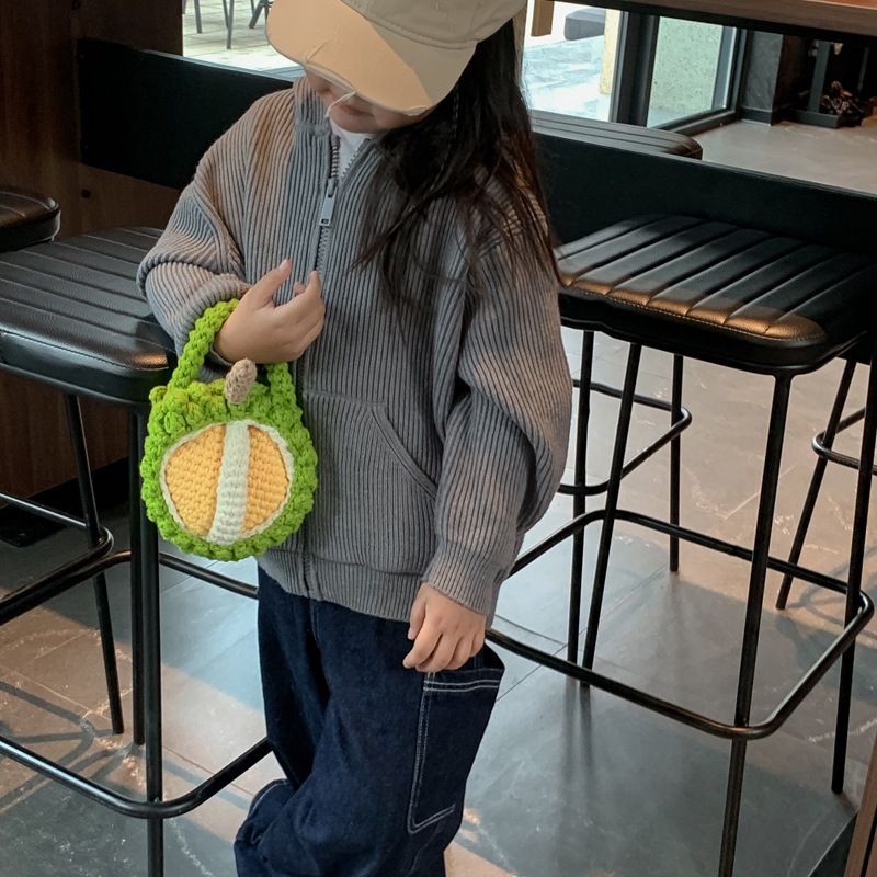Hombre y mujer ganchillo tejido a mano bolso de hombro Durian muñeca bolso de mochila infantil lindo mini bolso