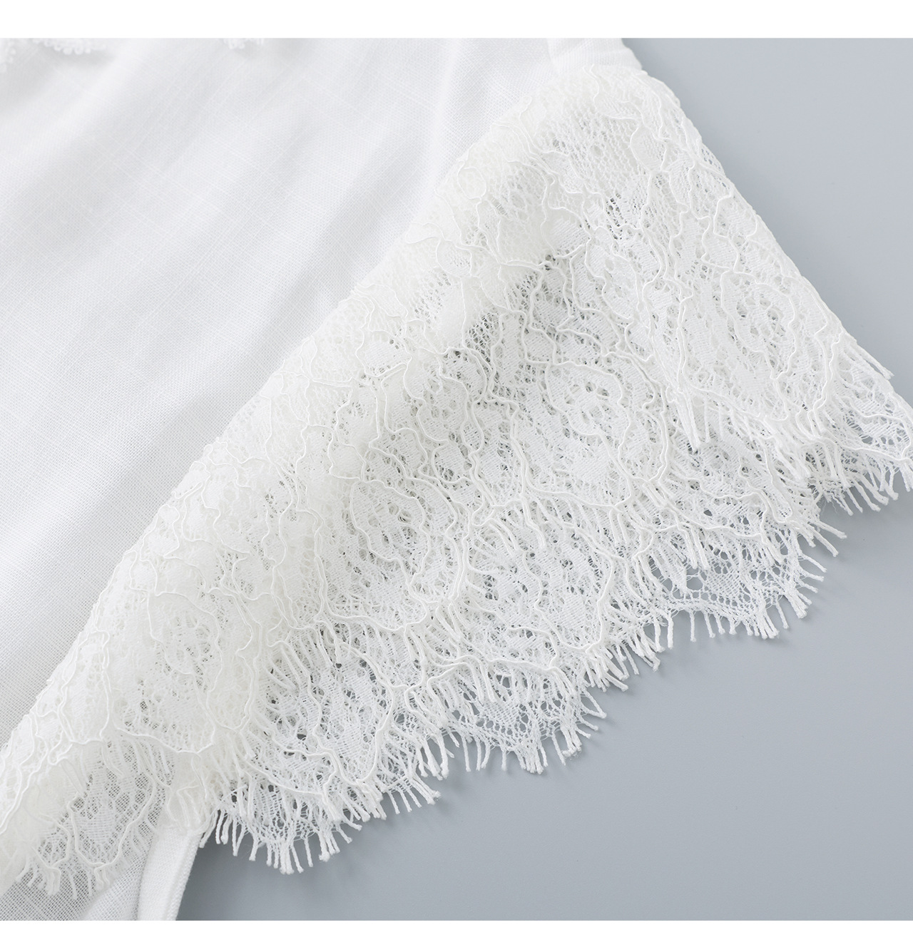 Bộ áo ren phối tay + chân váy xòe maxi nữ thắt eo mùa hè — màu trắng chi tiết 20