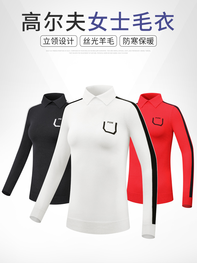 Áo len nữ dài tay PGM chơi golf thu đông chống lạnh — YF424-Đen, YF424-màu đỏ, YF424-màu trắng chi tiết 3