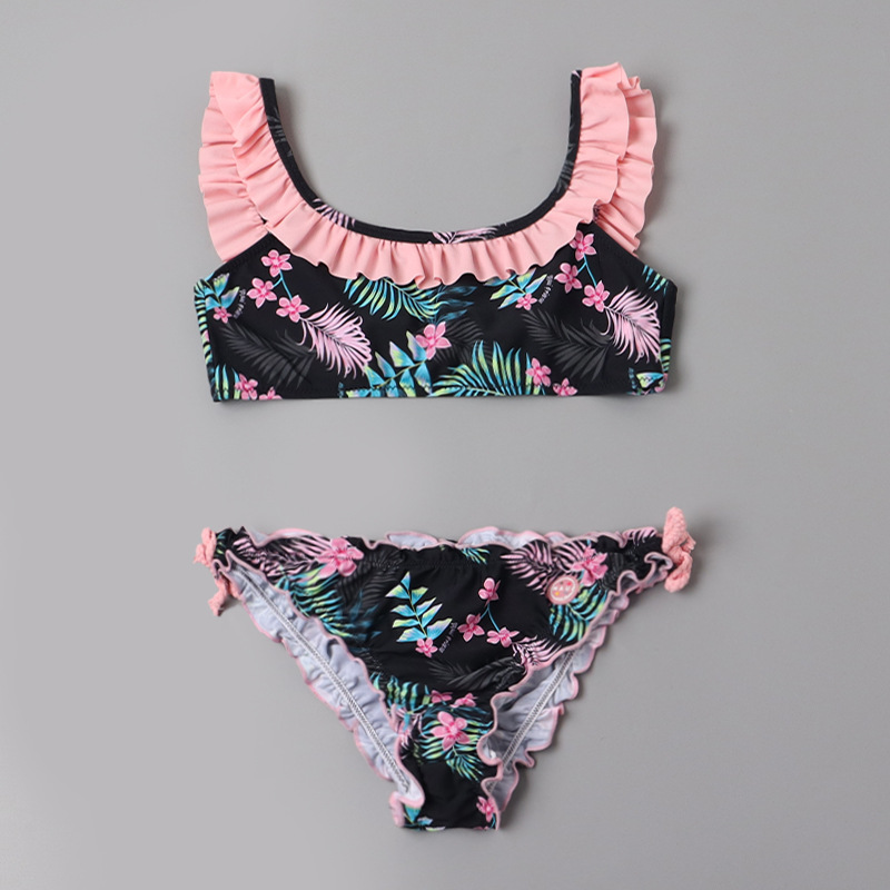 2025 trajes de baño de niñas transfronterizos de estilo extranjero bordes de loto para niños bikini de playa dulce trajes de baño de niñas