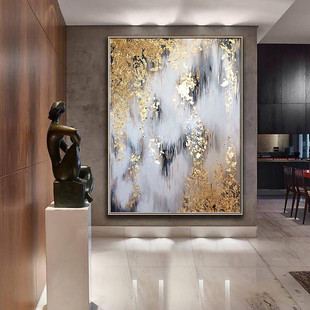 Entrance Decorative Painting Vertical Version Entrance Door to Attract Wealth Feng Shui Modern Minimalist Living Room Zhao Wuji Gold Foil Corridor High-End Hanging Painting