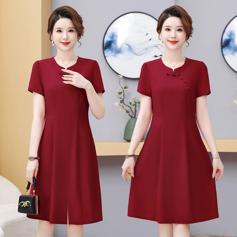 Летнее модное платье из модала для мамы, летняя элегантная женская китайская юбка средней длины с короткими рукавами для похудения, модная