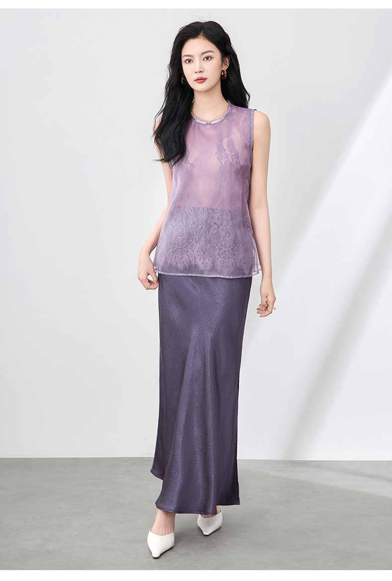 Áo hai dây organza ren cổ tròn phong cách thanh lịch mùa hè — Màu đen chi tiết 34