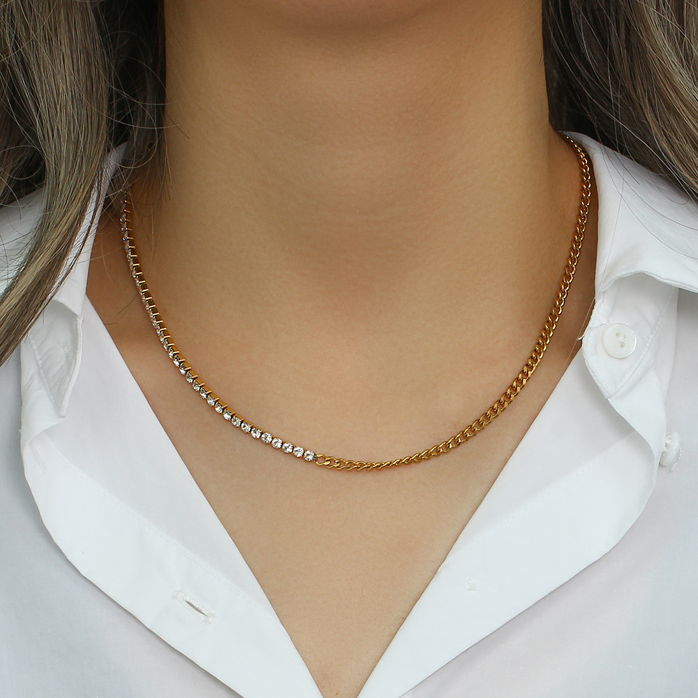 Fashion Square Stainless Steel Choker Plating Inlay Zircon Stainless Steel Necklaces