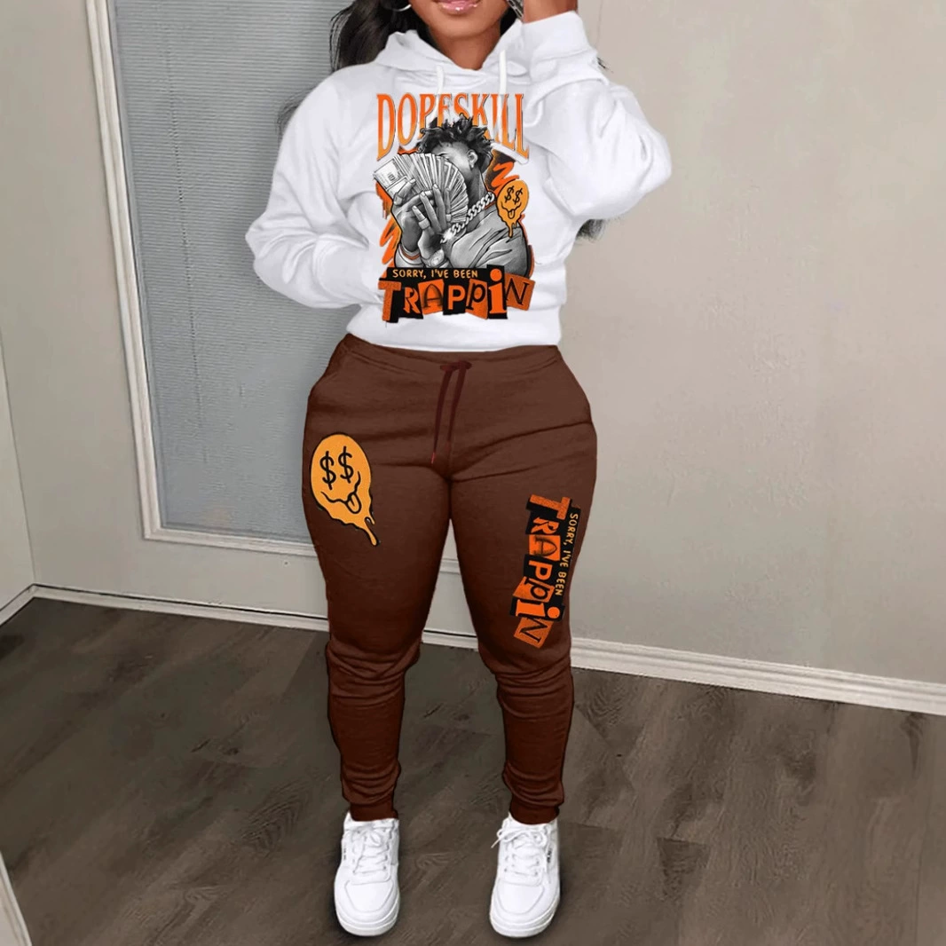 Трансграничные европейские и американские осенние и зимние буквы печатные цветные блоки с капюшоном толстовка костюм повседневная женская спортивная одежда с длинными рукавами