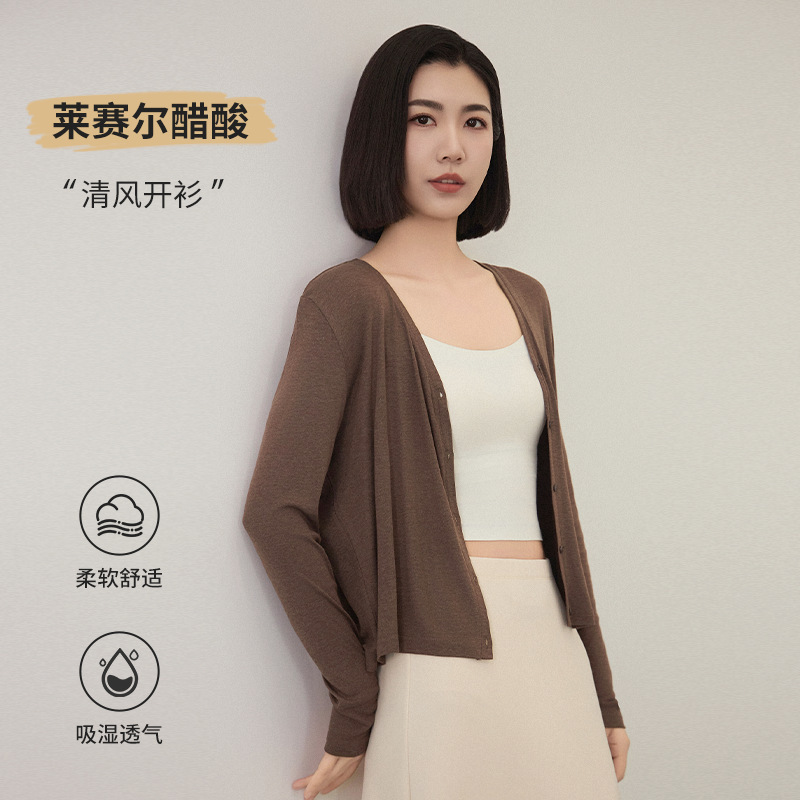 Lyocell Acetate Silk V-Neck Knitted Cardigan for Women, New Spring and Summer Tencel Antibacterial Mosquito-Repellent Long-Sleeve Sun Protection Cover-Up Lyocell Acetate Silk V-Neck Knitted Cardigan for Women, New Spring and Summer Tencel Antibacterial Mosquito-Repellent Long-Sleeve Sun Protection Cover-Up