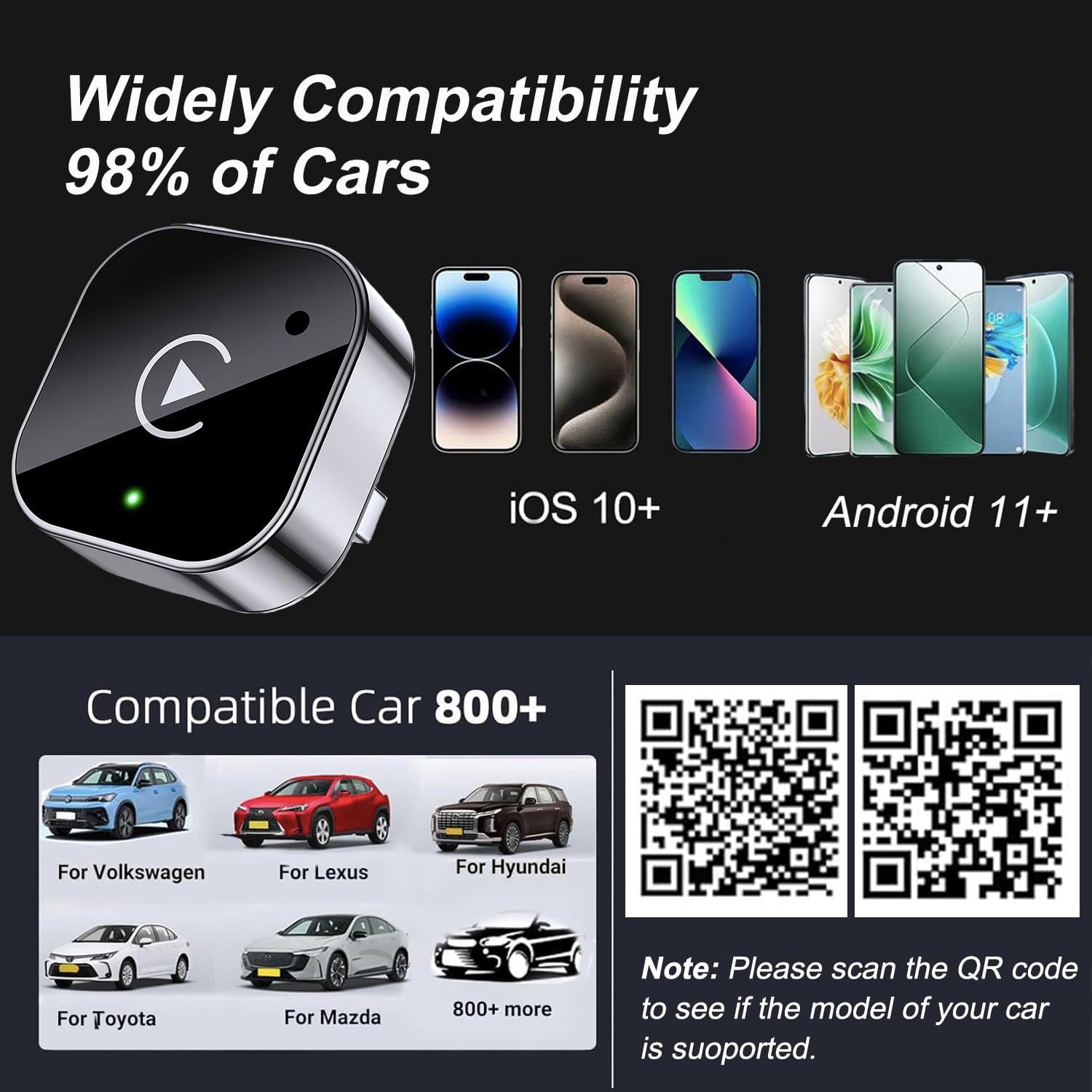 Car-Machine Interconnection Carplay Box Wired to Wireless Car Carplay Wireless Adapter with Adapter