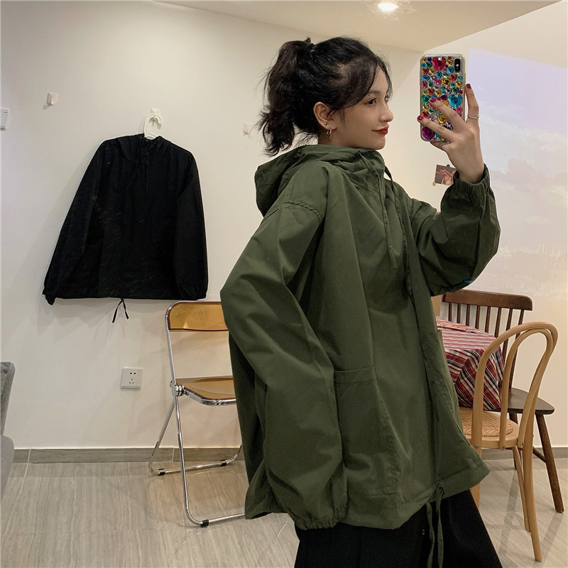 香港風waitmore工装衛衣女ゆるい韓版潮ins怠惰風bf薄手日系古着コート|undefined