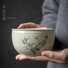 风宜长物 手绘桂花茶洗水盂中式禅意茶渣缸茶渣钵茶道配件茶水缸
