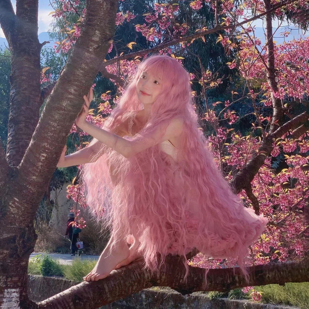 Morikawa capelli ricci lunghi 1 metro, parrucca oro chiaro, set completo per la testa, lolita femminile, motivo a increspature dell'acqua, studio, Mao Niang_voghion.com