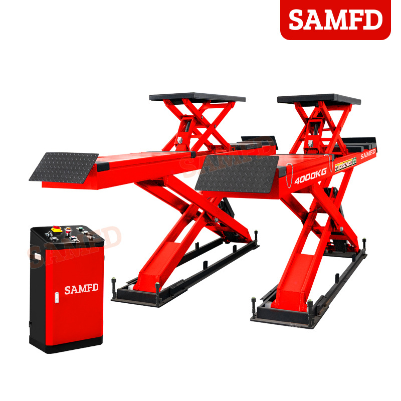 SAMFD Jizo Elevador de tijeras grande Mantenimiento de neumáticos de 4 toneladas Elevador de tijera Combinación de posicionamiento de cuatro ruedas Fábrica de reparación de automóviles