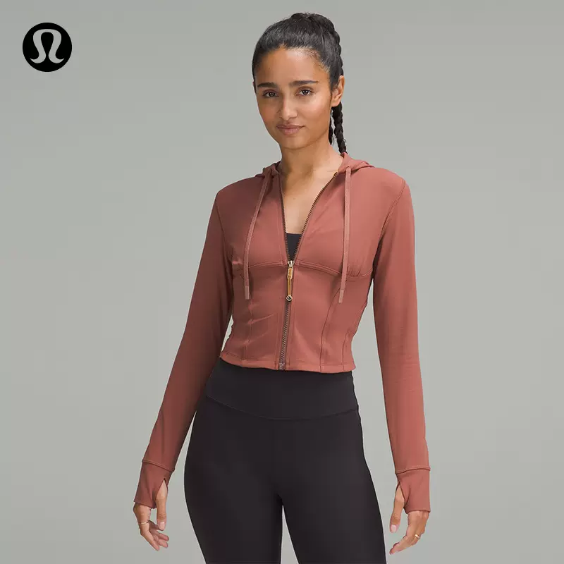 lulu同款Waist-Seamed个性短款修身连帽瑜伽服运动外套跑步训练服