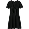 Bow V-neck low cut open back waist A-line umbrella swing skirt base skirt Short Sleeve Dress