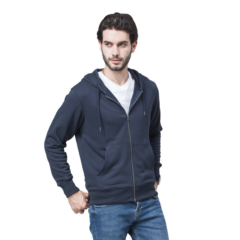 2025 Autumn/Winter 0004 Model 300g Terry Combed Cotton Solid Color Slim Fit Zip-Up Hooded Cardigan Sweatshirt