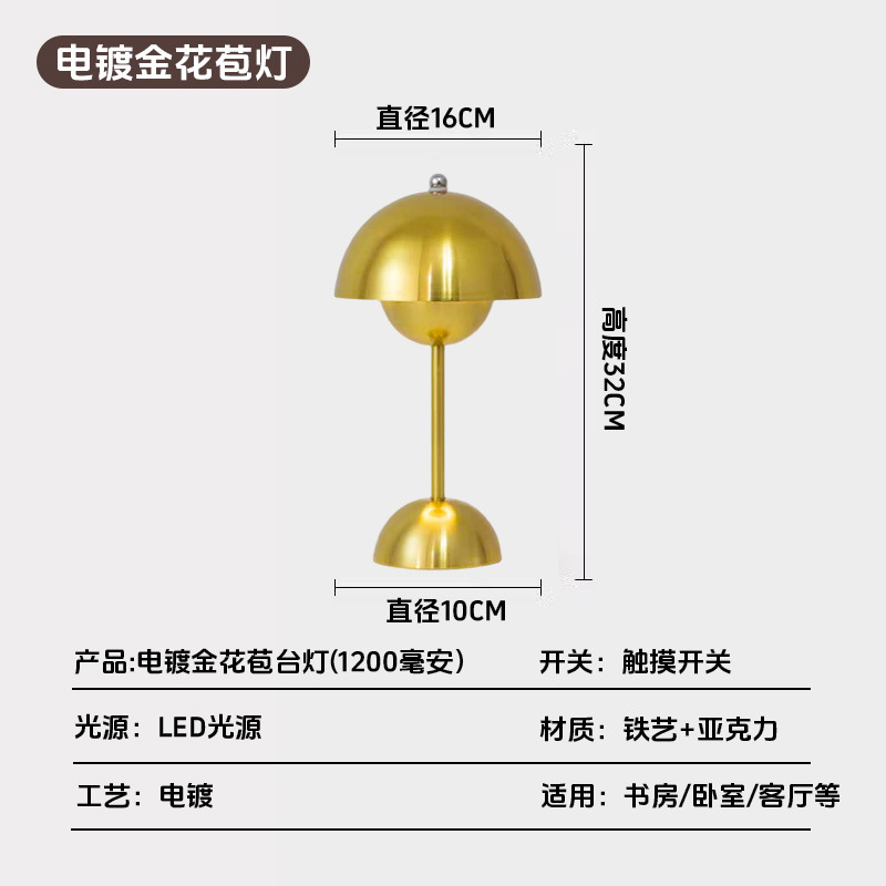 Lámpara de hongos LED transfronteriza galvanizada lámpara de escritorio recargable toque nórdica hogar dormitorio decoración de estudio lámpara de escritorio image 12