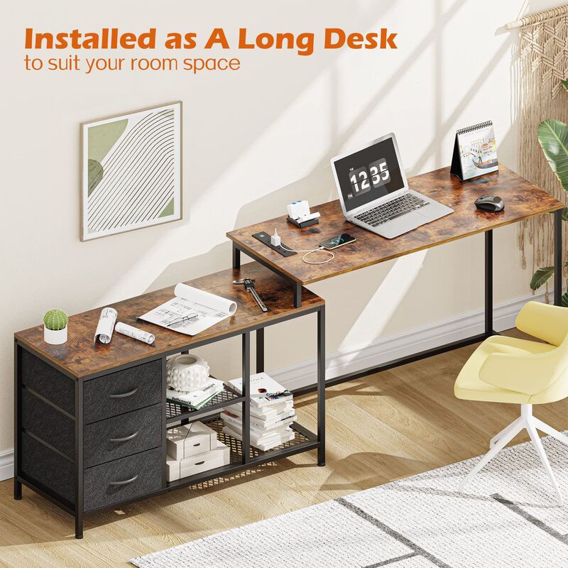 Cross-Border Special L-Shaped Desk with Power Socket, Computer Desk with Drawers and Shelves, Corner Desk Cross-Border Special L-Shaped Desk with Power Socket, Computer Desk with Drawers and Shelves, Corner Desk
