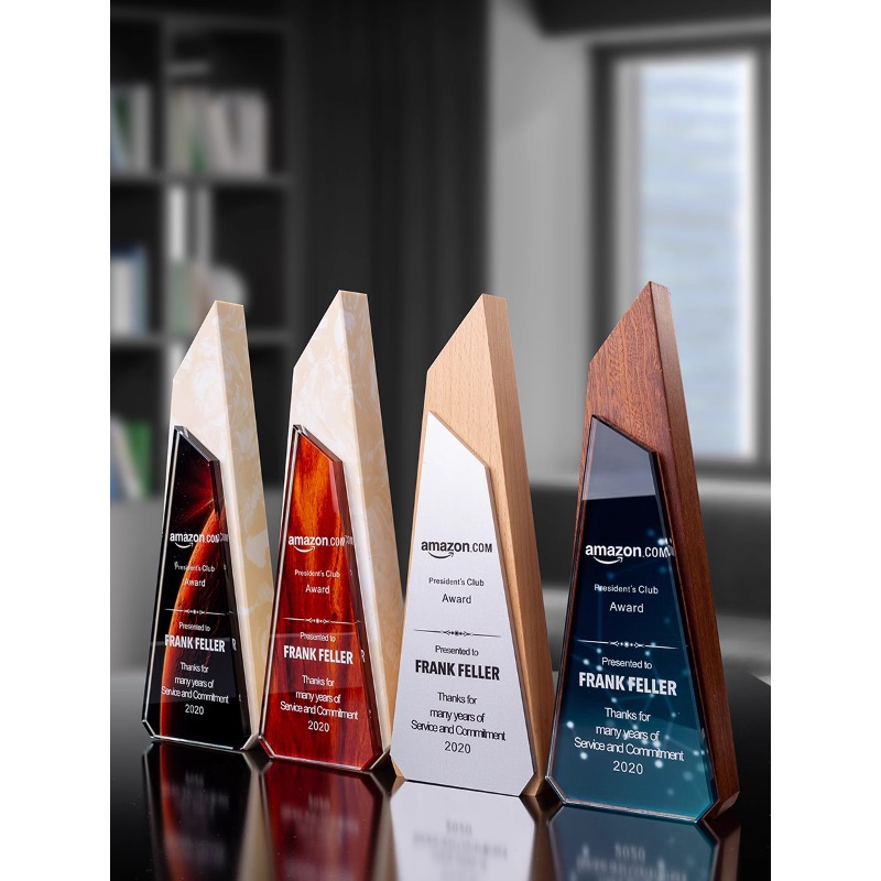 Trofeos de madera sólida trofeos de mármol para hacer grabaciones de la reunión anual de la empresa de impresión en color para los excelentes empleados