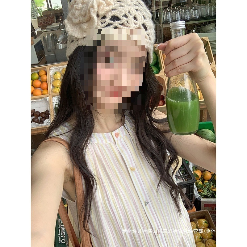 跨境 减龄圆领条纹无袖连衣裙女夏天巨看长裙海边度假宽松裙|undefined
