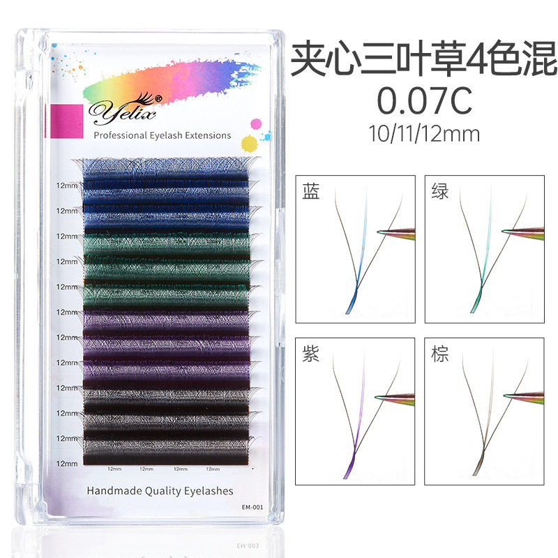 Fábrica de pestañas de color especial para pestañas 0.07 super suave no dispersar raíces 3D cómic sándwich injerto de pestañas de trébol