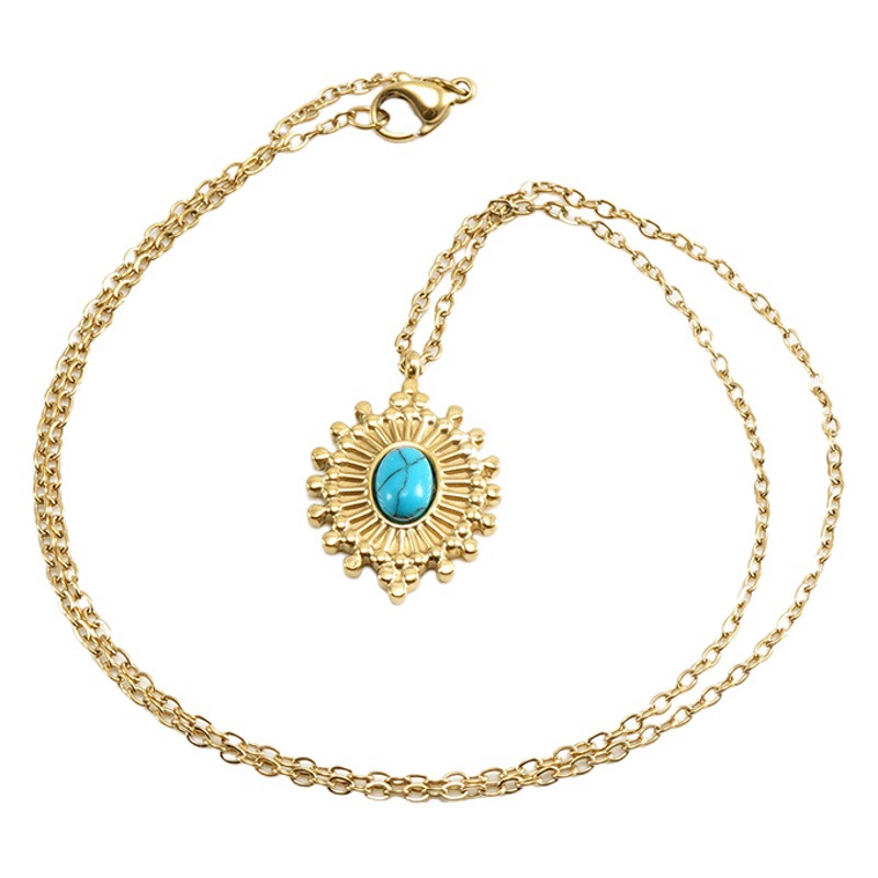 Transfronterizo de acero inoxidable azul turquesa 18K collar mujer Comercio exterior titanio acero simple titanio acero ojo joyería colgante en stock