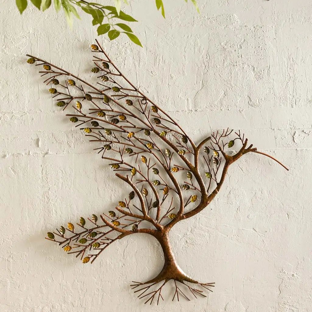跨境新品蜂鸟与树枝金属墙艺术Hummingbird with Branches Metal