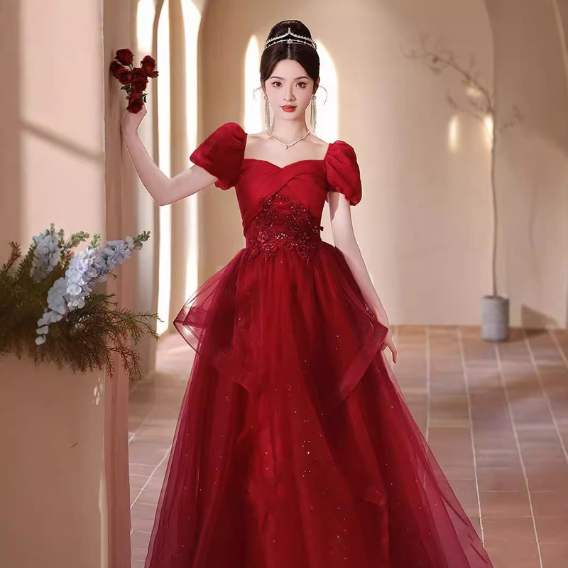 Toast Dress Bride Red Wedding Dress Temperament High-end Out-of-house Banquet Engagement Evening Dress Autumn Belly Covering Pregnant Women