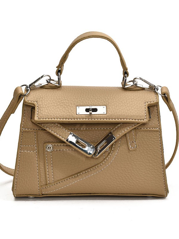 Bolso cuadrado pequeño Kelly portátil de moda de alta gama para mujer 2025 nuevo bolso de mensajero de un solo hombro con patrón de lichi de moda coreana