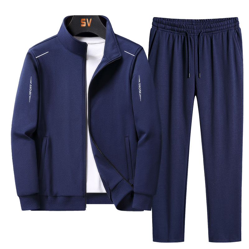 Conjunto deportivo informal de primavera y otoño para hombre, conjunto de dos piezas con cuello alto, pantalones de pierna recta holgados, chaqueta, conjunto de talla grande.