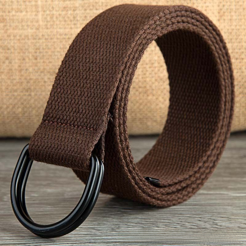 Men's belt wholesale canvas men's and women's simple double ring buckle belt youth fashion brand student color belt strap_viptrois.com