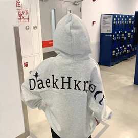 美式复古字母刺绣连帽卫衣男女2026新款宽松小众设计感情侣款上衣