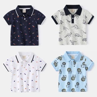 Boys' short sleeve polo shirt 2024 summer children's clothing wholesale children's short sleeve T-shirt baby full print top children's clothing tide